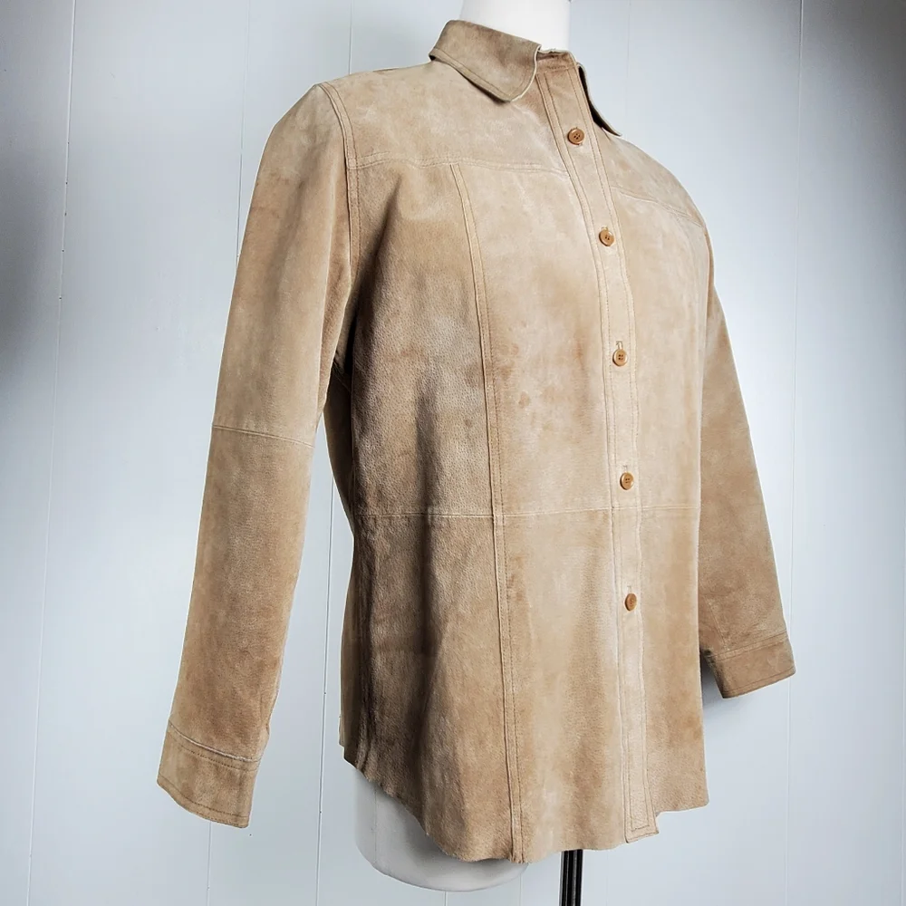 Suede Leather Nygard Collection tan shacket size 16